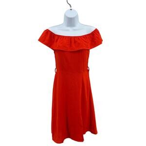 Monteau Los Angeles Dress WMNS XS Red Off Shoulder Ruffle Knee Length Fit Flare